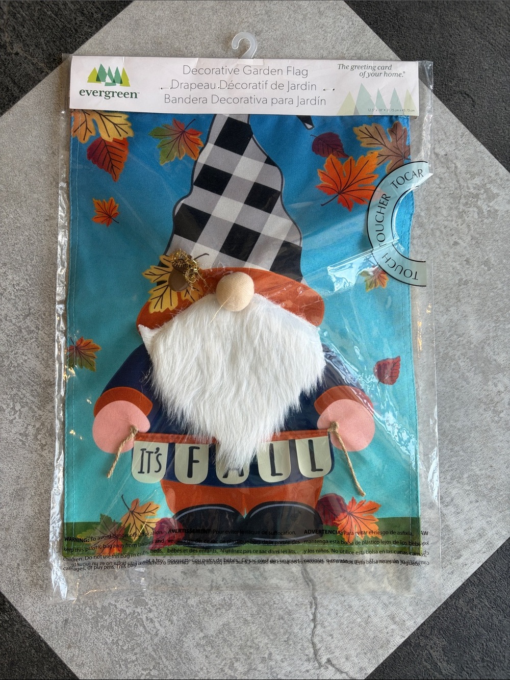 NWT - Evergreen Decorative Fall Gnome Garden Flag - Blue & Rust